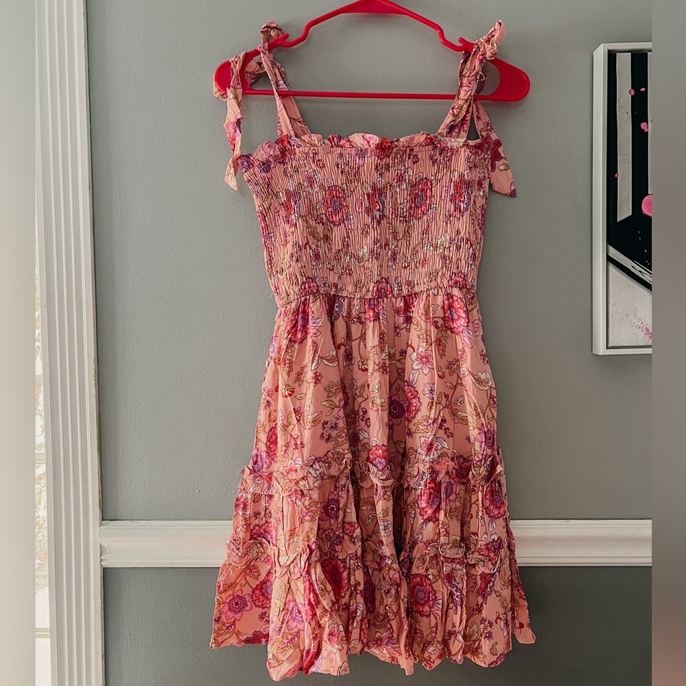 Dress Up Floral Shoulder Tie Straps Mini Dress